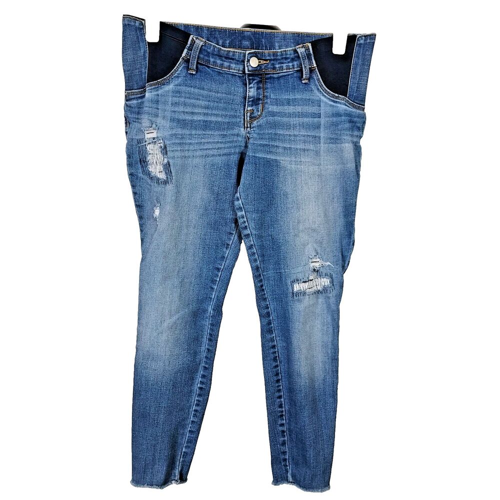 Isabel Maternity Crop Jeans Jeggings Distressed Blue Denim Size 8 Stretch